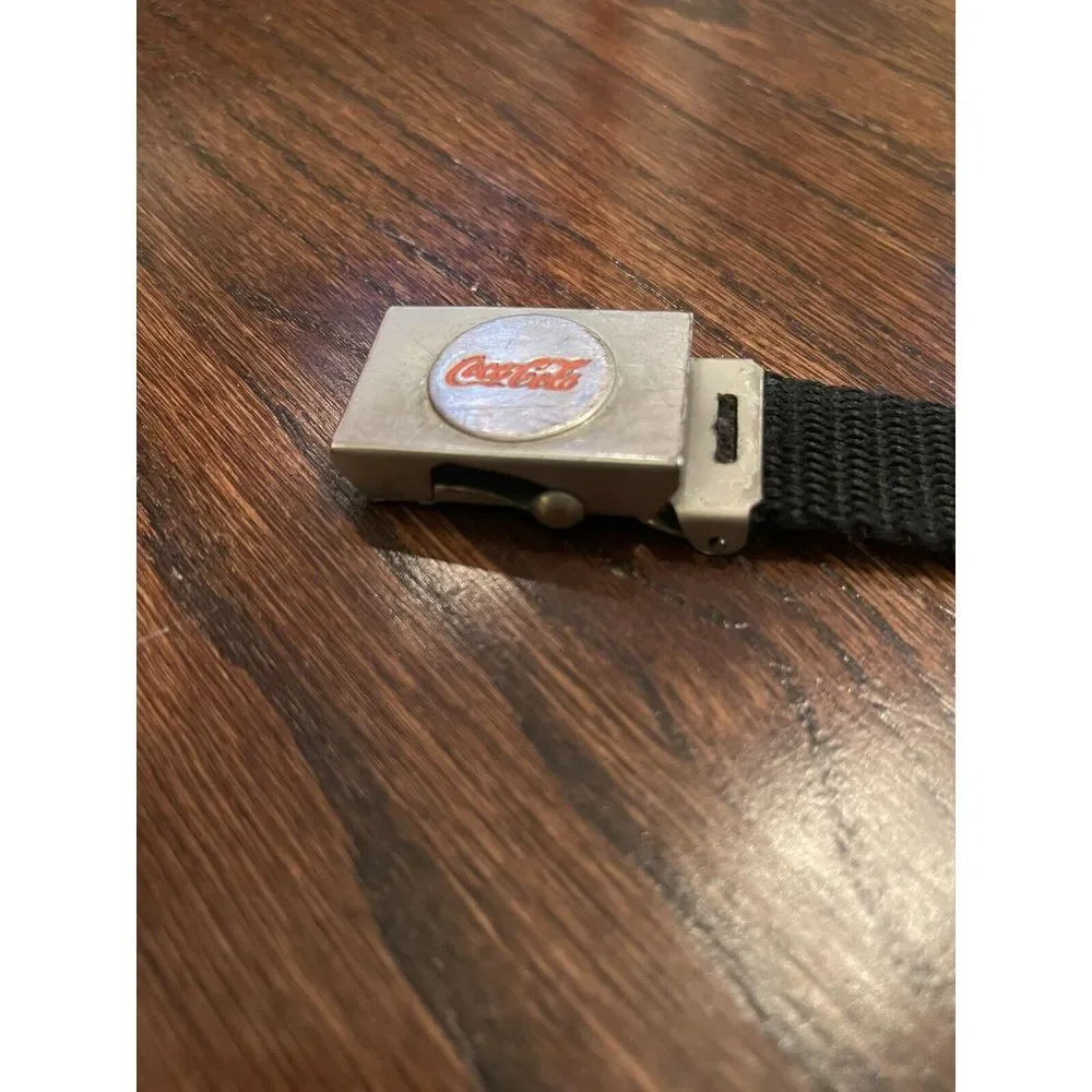 Vintage Coca Cola‎ Logo Black Canvas Belt & Buckle 1970's
